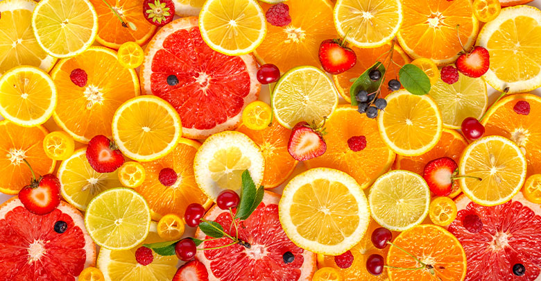 Citrus fruit, cherries and berries make for colorful foods rich in collagen 